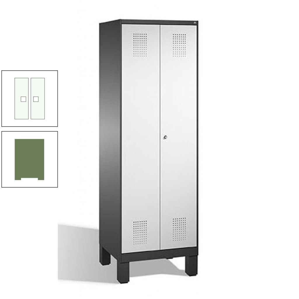Doppel-Spind, Doppeltüren, Garderobenschrank mit Füßen, 2 Abteile a 300 mm, Korpus anthrazitgrau, Tür anthrazitgrau, 1.850 x 600 x 500 mm (HxBxT)