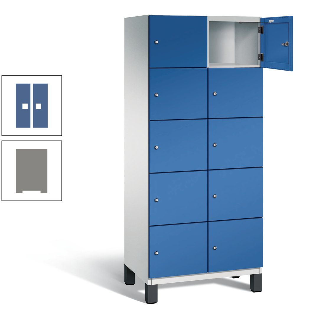 Fächerschrank, Stahlschrank, 10 Fächer, Türöffnungsbegrenzer, Füße, 1.980 x 800 x 525 mm (HxBxT), Korpus anthrazitgrau, Front anthrazitgrau