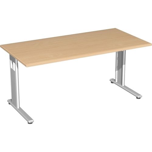 Schreibtisch mit einseitig verkürzt Füßen - C-Fuß Flex - Bürotisch - Konferenztisch - 720 x 1.200 x 800 mm (HxBxT) - Dekor Ahorn - Gestell silber