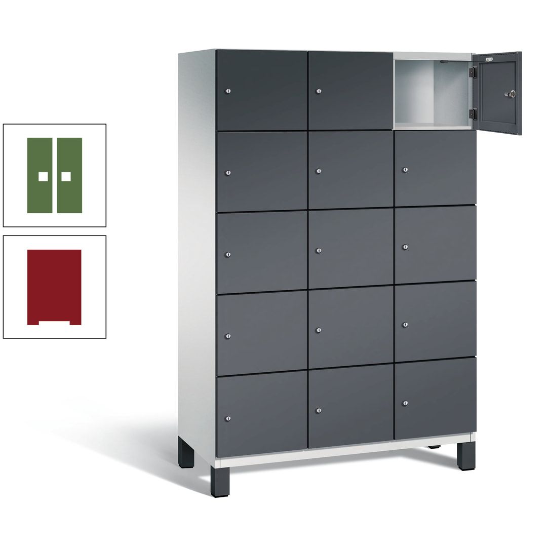 Fächerschrank, Stahlschrank, 15 Fächer, Türöffnungsbegrenzer, Füße, 1.980 x 1.200 x 525 mm (HxBxT), Korpus anthrazitgrau, Front anthrazitgrau