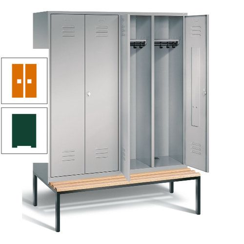 Doppel-Spindschrank, Buche Sitzbank untergebaut, 4 Abteile a 400 mm, Korpus lichtgrau, Tür anthrazitgrau, 2.090 x 1.590 x 815 mm (HxBxT)