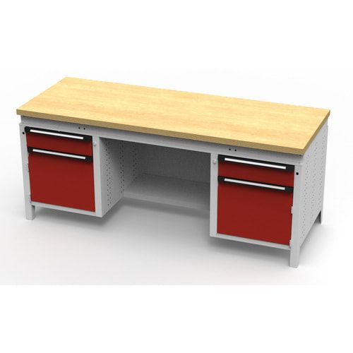 OTTOKIND Werkbank - bündige Arbeitsplatte - 850 x 1.695 x 750 mm (HxBxT) - 2 Schubladen - 2 Schränke - lichtgrau