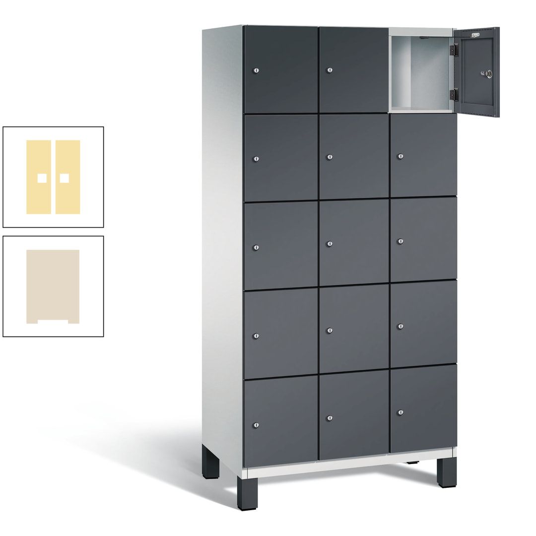 Fächerschrank, Stahlschrank, 15 Fächer, Türöffnungsbegrenzer, Füße, 1.980 x 900 x 525 mm (HxBxT), Korpus anthrazitgrau, Front anthrazitgrau