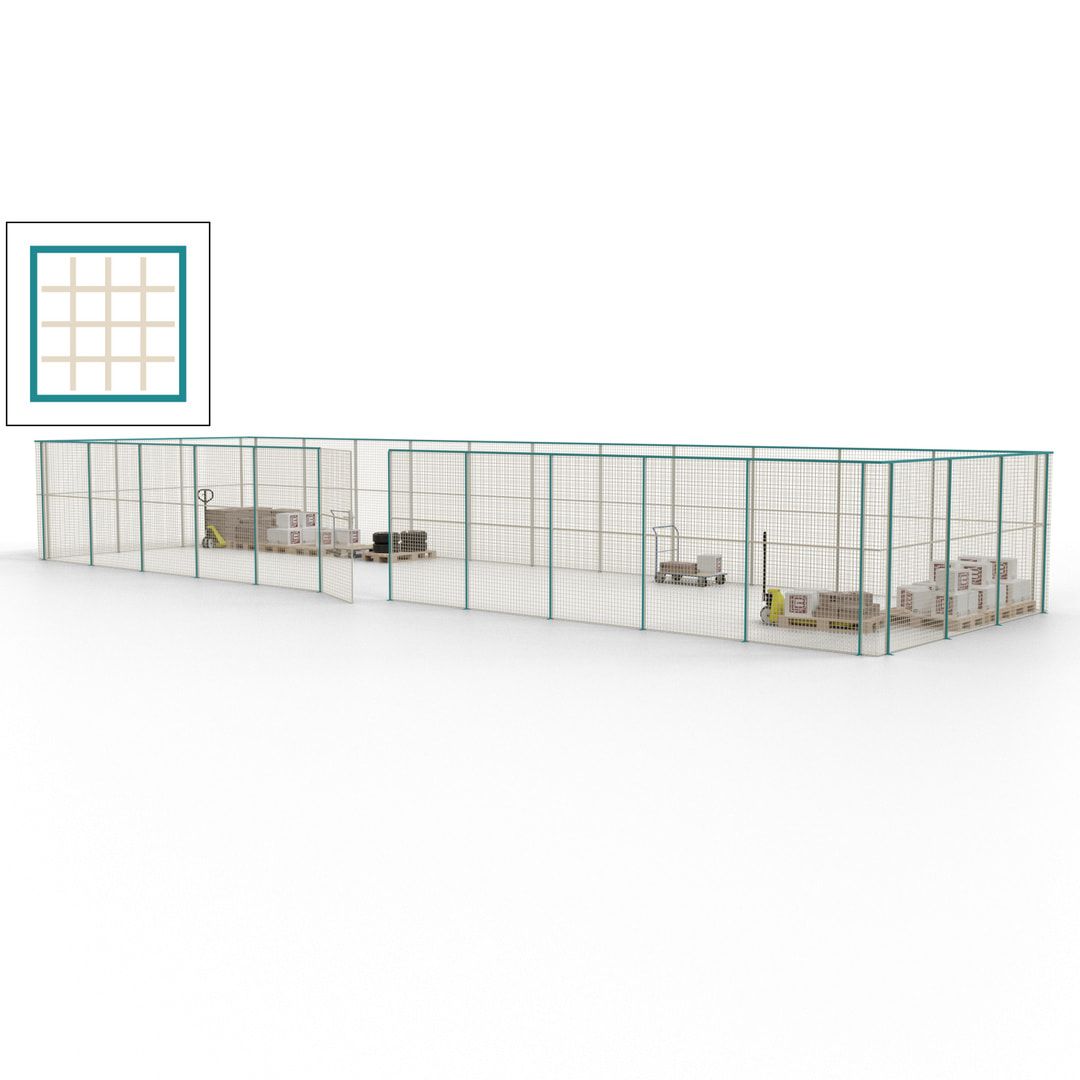 Maschinen Schutzgitter - Hallentrennwand - Sicherheitszaun - Tür - 42 m - 2.200 x 16.900 x 4.900 mm (HxBxT) - enzianblau