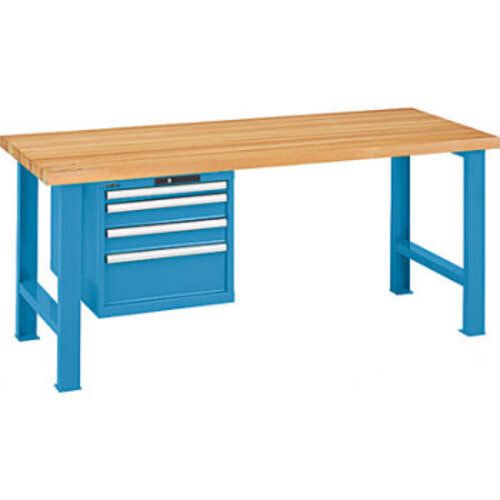 Werkbank - 0,5 t - (HxBxT) 850 x 2.000 x 800 mm - 4 Schubladen - blau