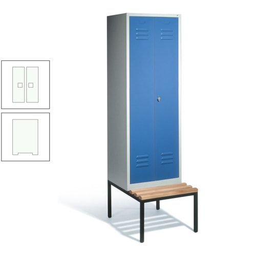 Doppel-Spindschrank, Buche Sitzbank untergebaut, 2 Abteile a 300 mm, Korpus lichtgrau, Tür anthrazitgrau, 2.090 x 610 x 815 mm (HxBxT)