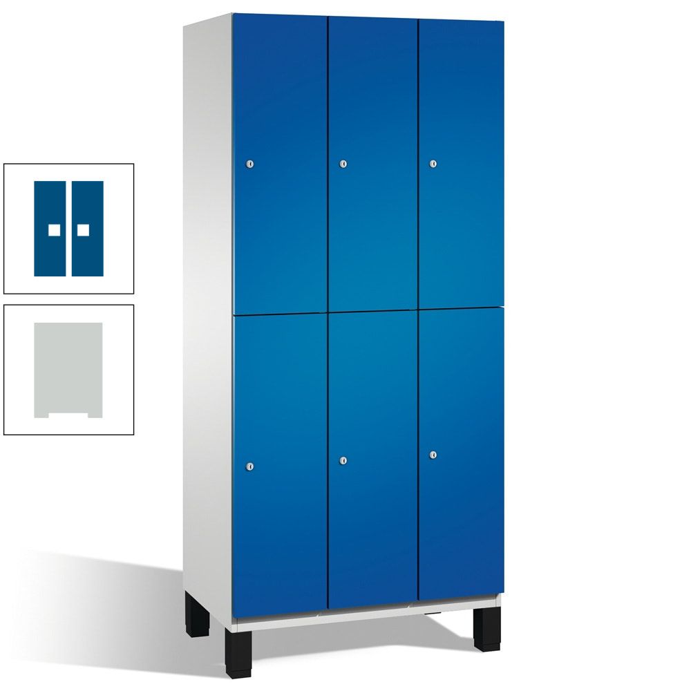 Fächerschrank, Stahlschrank, doppelstöckig, 6 Fächer, Füße, Korpus anthrazitgrau, Tür anthrazitgrau, 1.980 x 900 x 525 mm (HxBxT)