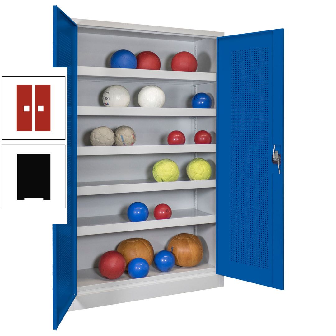 Ballschrank - Lochfeldtüren - 5 Böden - 1.950x1.200x500 mm (HxBxT) - anthrazitgrau