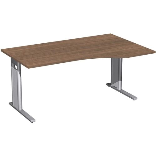 Eckschreibtisch, Ecke rechts, Füße einseitig verkürzt, C-Fuß Pro, höhenverstellbar, 680-820 x 1.600 x 1.000 mm (HxBxT), Gestell silber, Dekor Ahorn