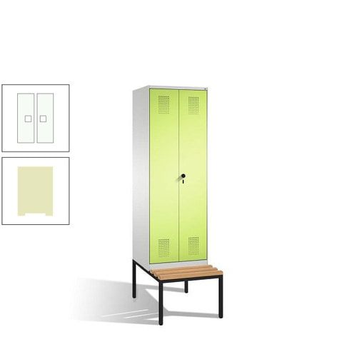 Doppel-Spind, Garderobenschrank, Buche Sitzbank untergebaut, 2 Abteile a 300 mm, Korpus anthrazitgrau, Tür anthrazitgrau, 2.090 x 600 x 815 mm (HxBxT)
