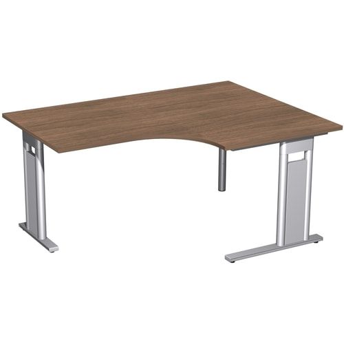 Eckschreibtisch, Eckteil 800 mm, Ecke rechts, Füße einseitig verkürzt, C-Fuß Pro, 720 x 1.600 x 1.200 mm (HxBxT), Gestell silber, Dekor Ahorn
