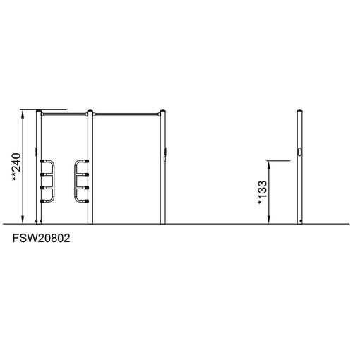 Pull-Up Station, Liegestütze Klimmzug, interaktiv, App, feuerverzinkt, Calisthenics, ab 13 Jahre, 2 Nutzer, 2.400 x 130 x 2.270 mm (HxBxT), Grau