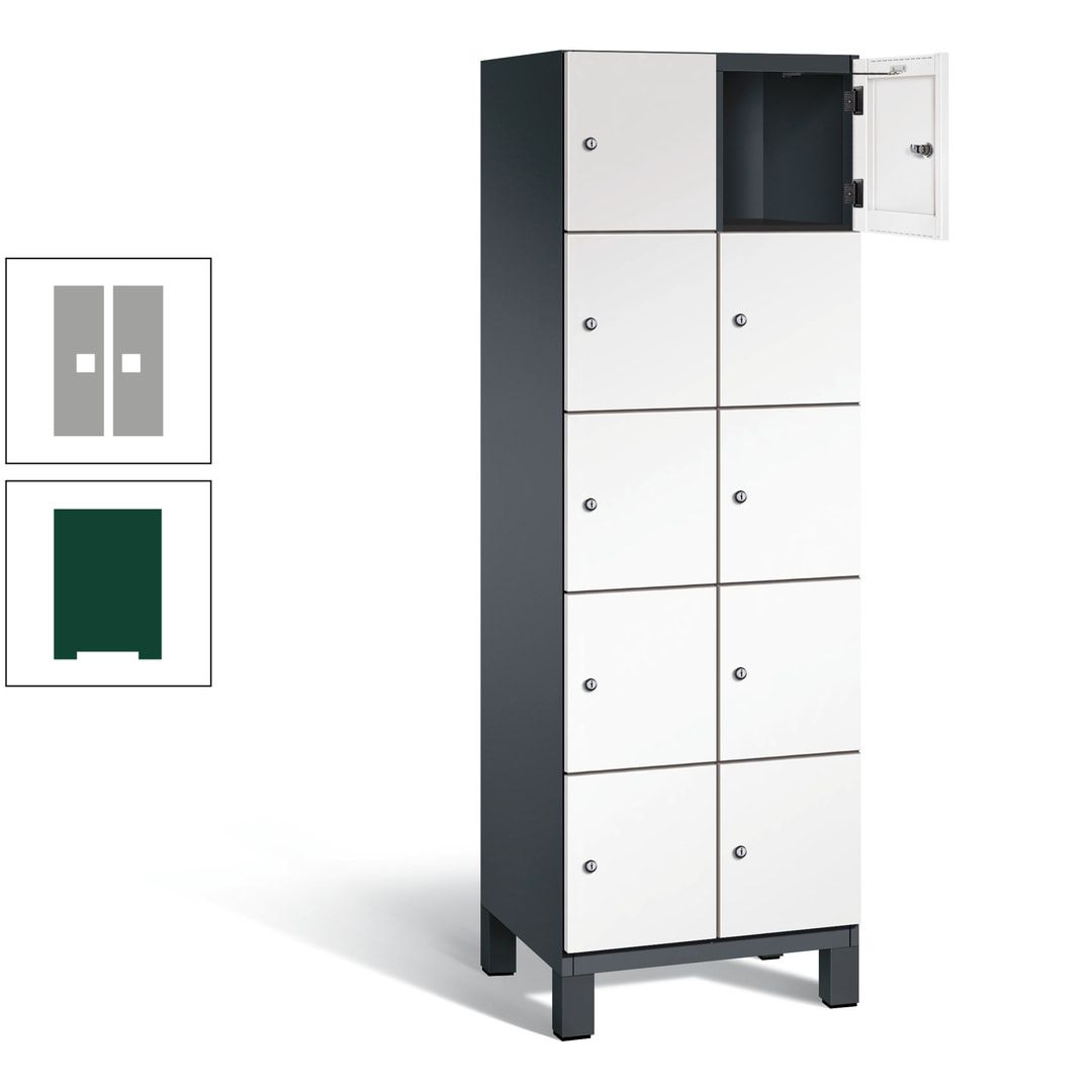 Fächerschrank, Stahlschrank, 10 Fächer, Türöffnungsbegrenzer, Füße, 1.980 x 600 x 525 mm (HxBxT), Korpus anthrazitgrau, Front anthrazitgrau