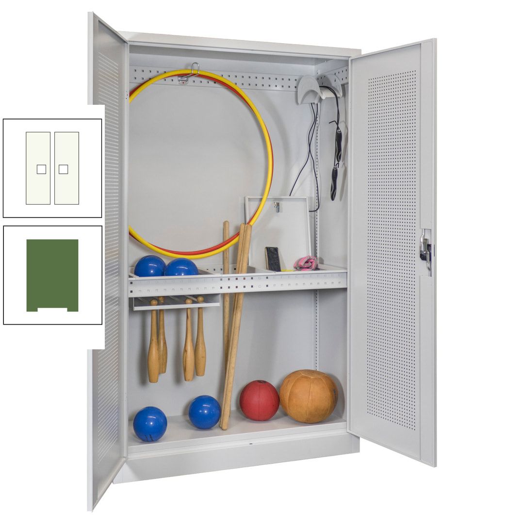 Sportschrank - Lochfeldtüren - Variante 1 - 1.950x1.200x500 mm (HxBxT) - anthrazitgrau