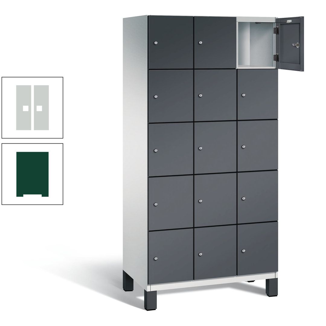 Fächerschrank, Stahlschrank, 15 Fächer, Türöffnungsbegrenzer, Füße, 1.980 x 900 x 525 mm (HxBxT), Korpus anthrazitgrau, Front anthrazitgrau