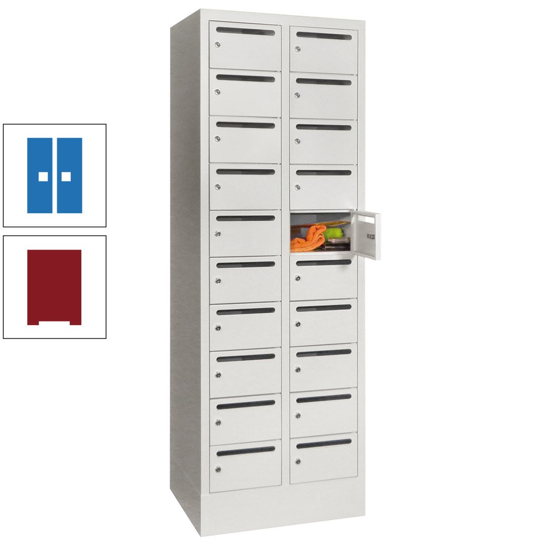 Postverteilerschrank, Schließfachschrank, 2 Abteile a 300 mm, 20 Fächer, 1.850 x 600 x 500 mm (HxBxT), Korpus anthrazitgrau, Front anthrazitgrau