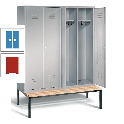 Doppel-Spindschrank, Buche Sitzbank untergebaut, 4 Abteile a 400 mm, Korpus lichtgrau, Tür anthrazitgrau, 2.090 x 1.590 x 815 mm (HxBxT)