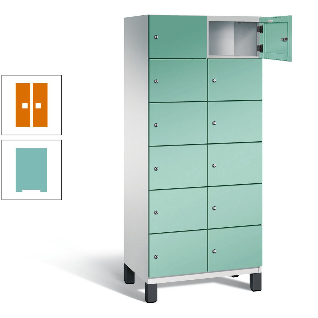 Fächerschrank, Stahlschrank, 12 Fächer, Türöffnungsbegrenzer, Füße, 1.980 x 800 x 525 mm (HxBxT), Korpus anthrazitgrau, Front anthrazitgrau