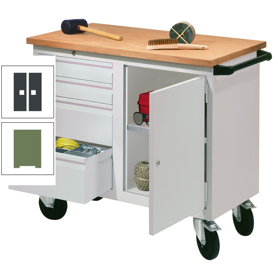 Mobile Werkbank - Werkstattwagen - 915 x 1.090 x 600 mm - 4 Schubladen und Schrankfach - anthrazitgrau