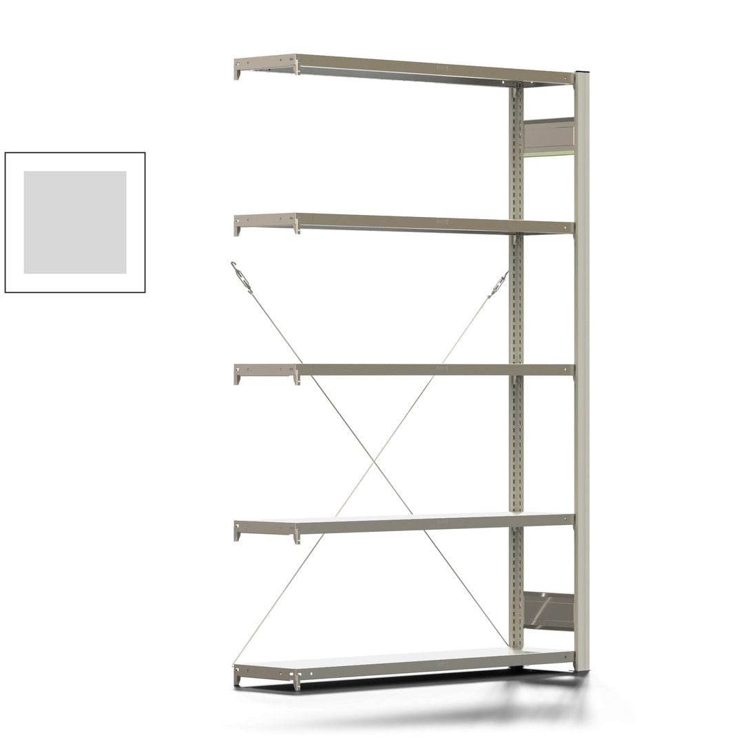 Fachbodenregal mit Tiefenriegel - 350 kg - 2.000 x 1.285 x 326 mm (HxBxT) - Anbauregal - 5 Böden - enzianblau - Lagerregal - Steckregal BERT