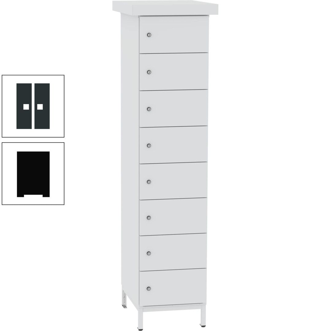 Akkuschrank, Batterieladeschrank, 8 Fächer, Schutzart IP54, Schuko, 1.855 x 400x 570 mm (HxBxT), Korpusfarbe anthrazitgrau, Frontfarbe anthrazitgrau