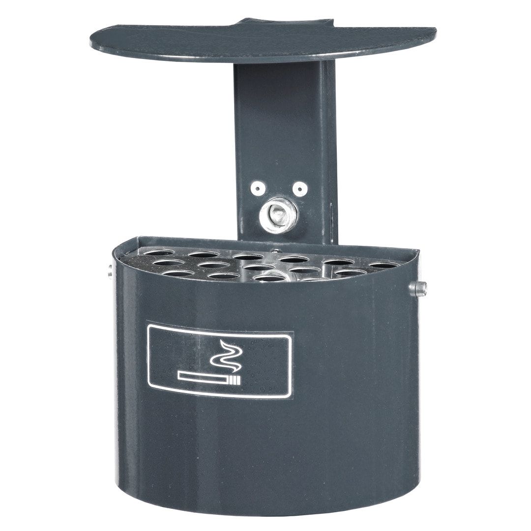 Halbrund-Ascher - 2 l - mit Haube - Wand- o. Pfostenmontage - Aschenbecher - anthrazitgrau