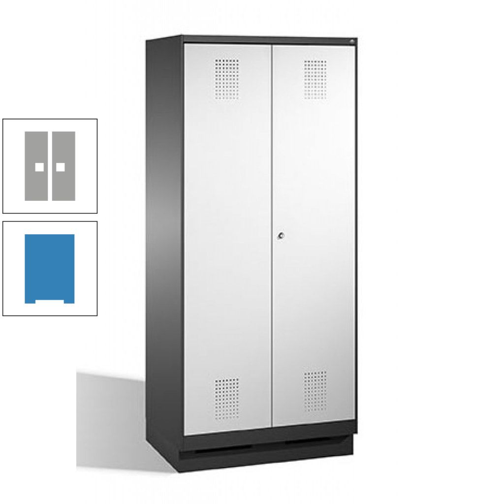 Doppel-Spind, Doppeltüren, Garderobenschrank mit Sockel, 2 Abteile a 400 mm, Korpus anthrazitgrau, Tür anthrazitgrau, 1.800 x 800 x 500 mm (HxBxT)