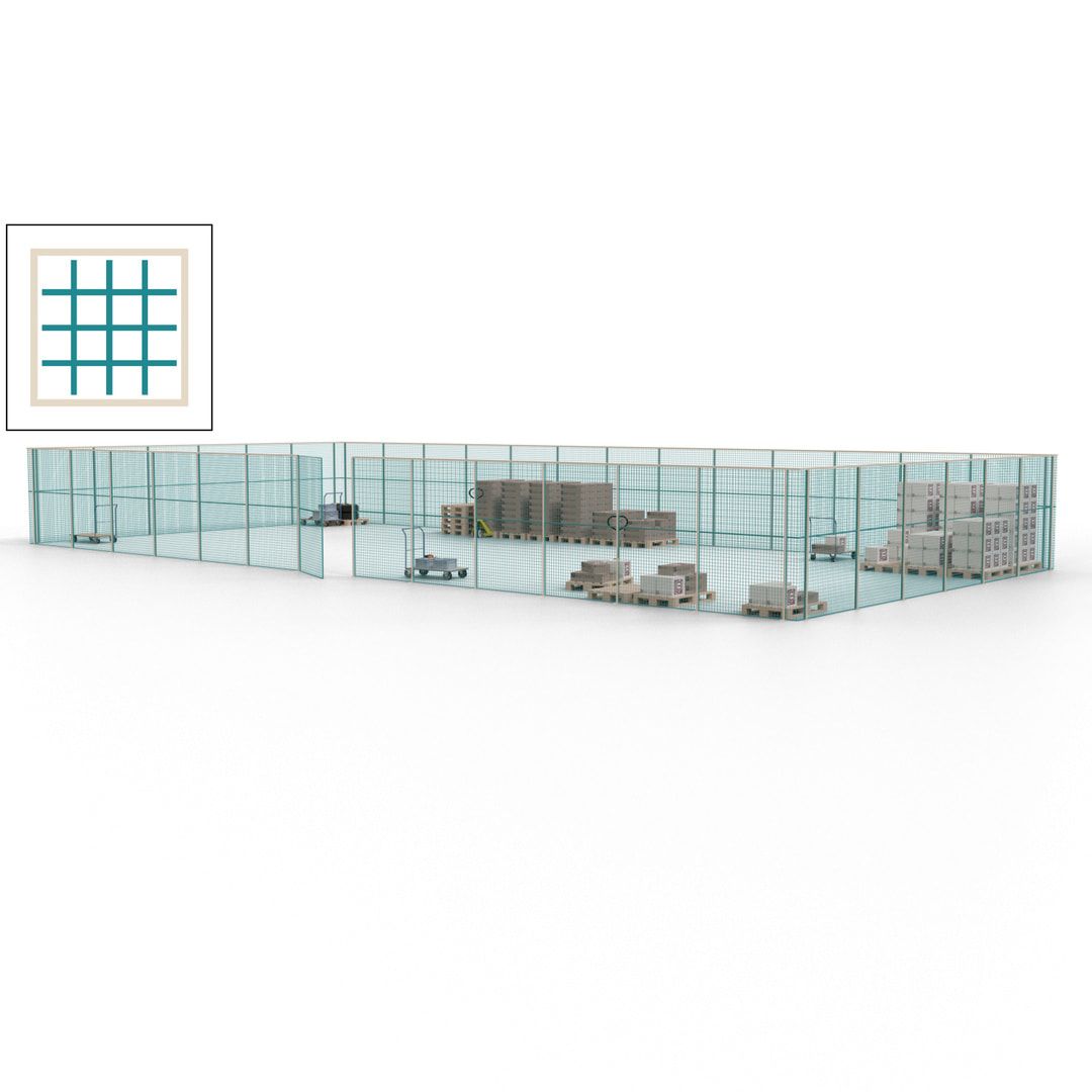 Maschinen Schutzgitter - Hallentrennwand - Sicherheitszaun - Tür - 57 m - 2.200 x 19.900 x 9.400 mm (HxBxT) - enzianblau