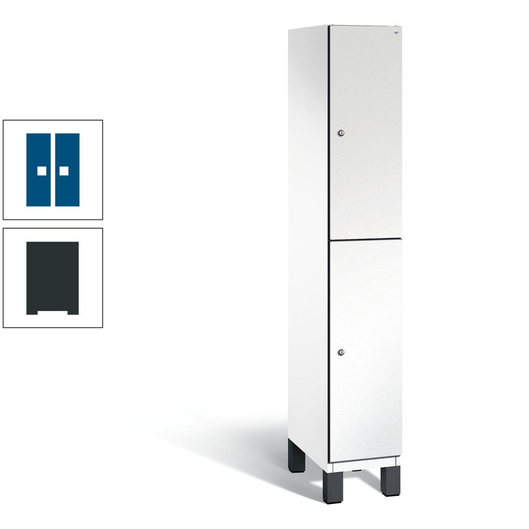 Fächerschrank, Stahlschrank, doppelstöckig, 2 Fächer, Füße, Korpus anthrazitgrau, Tür anthrazitgrau, 1.980 x 300 x 525 mm (HxBxT)