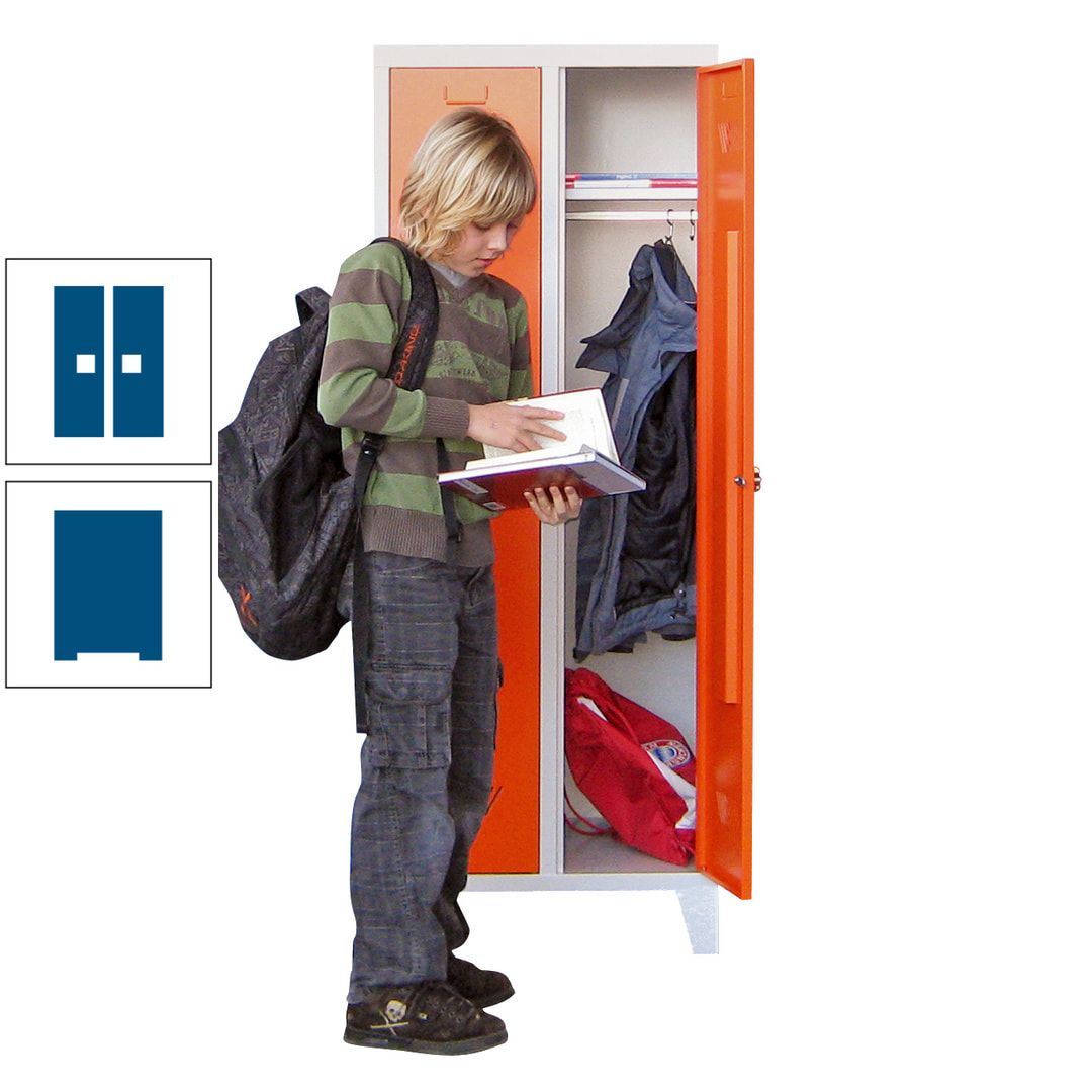 Spindschrank f. Schulen - mit Füßen - Höhe 1.600 mm - 3 Abteile a 300 mm - Drehriegel - anthrazitgrau