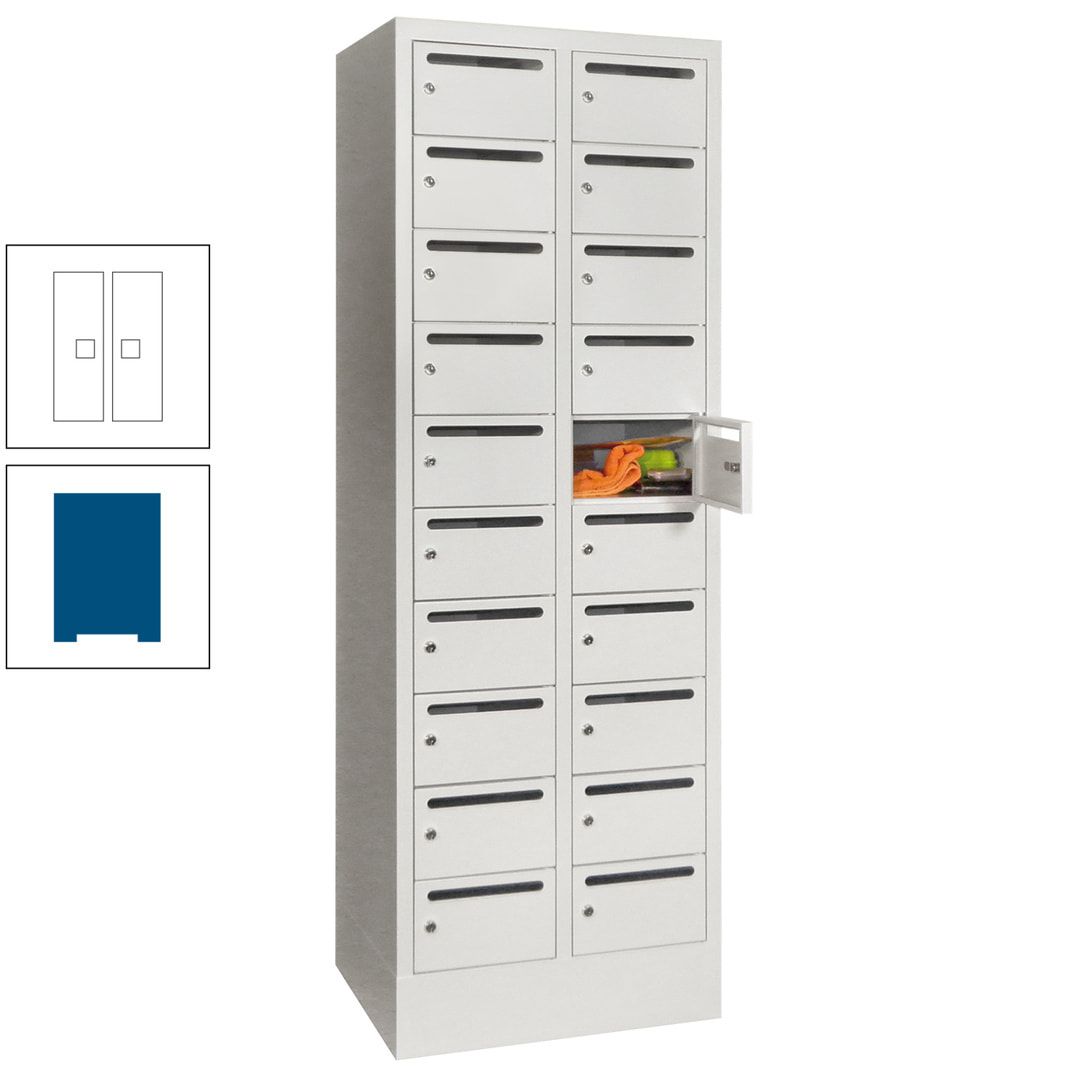 Postverteilerschrank, Schließfachschrank, 2 Abteile a 300 mm, 20 Fächer, 1.850 x 600 x 500 mm (HxBxT), Korpus anthrazitgrau, Front anthrazitgrau