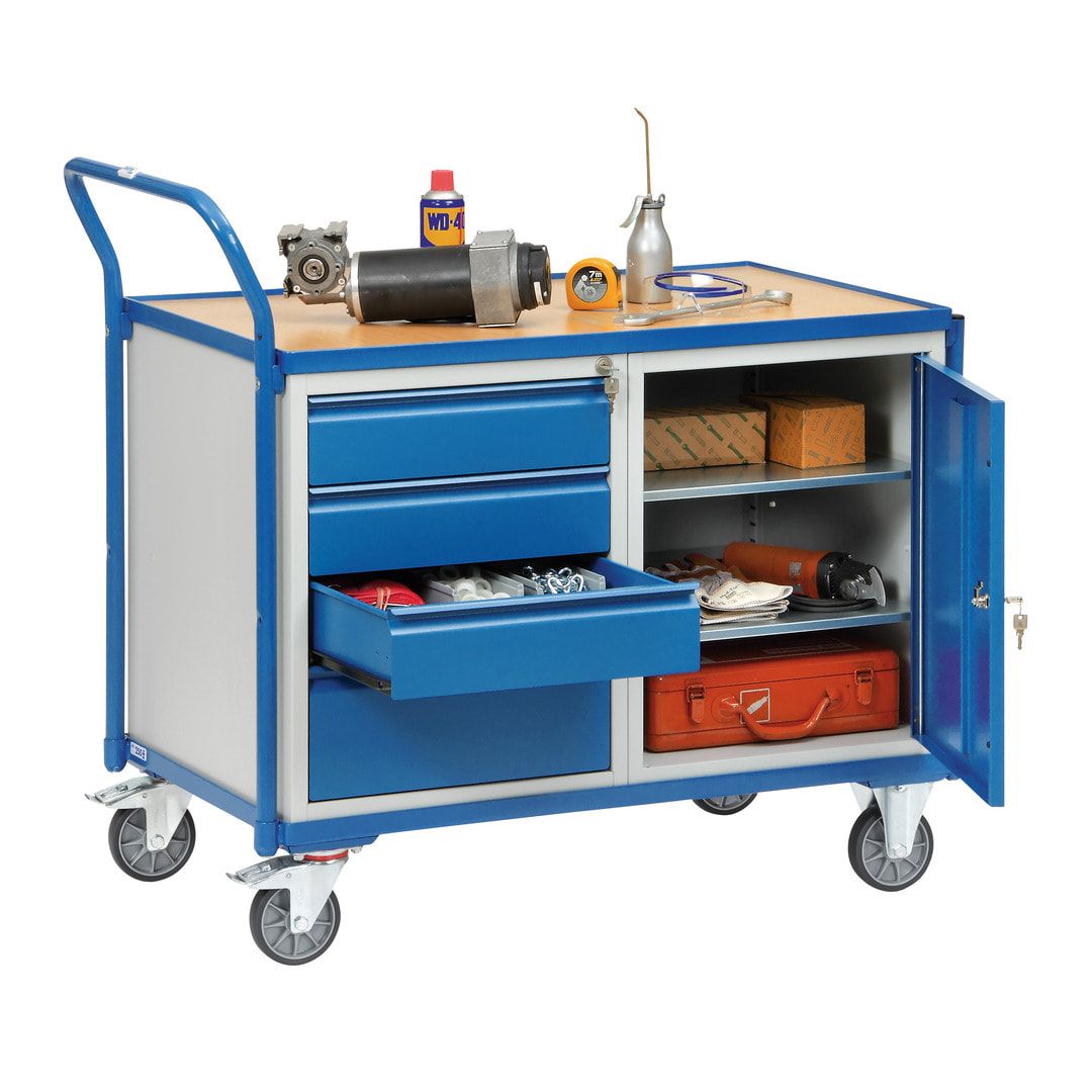 Fetra - Werkstattwagen - 300 kg - 1.040 x 600 x 1.130 mm (HxBxT) - 1 Schrank - 4 Schubladen