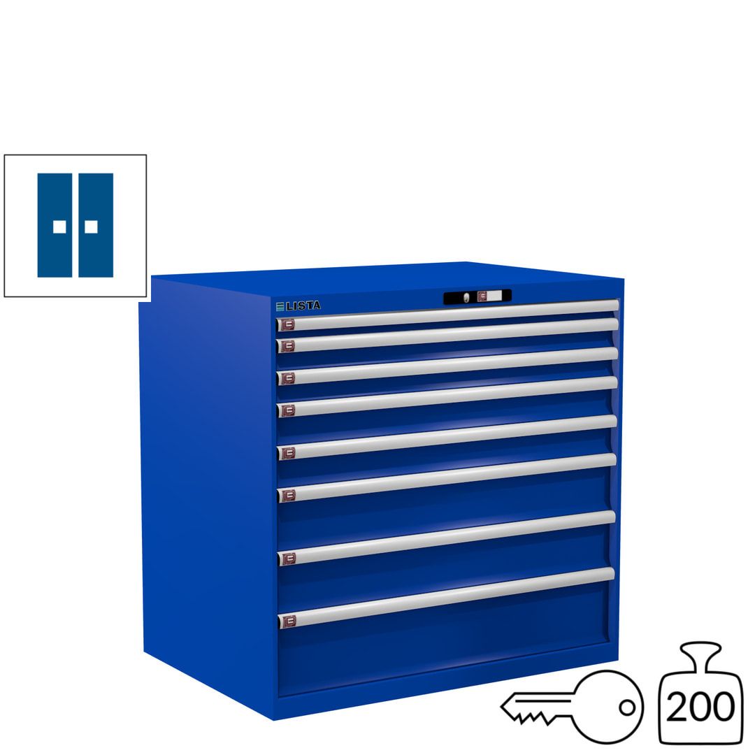 Lista Schubladenschrank - 12.541.010 - 1.000x1.023x725 mm (HxBxT) - 8 Schubladen - 200 kg - Key Lock - lichtblau (RAL 5012)