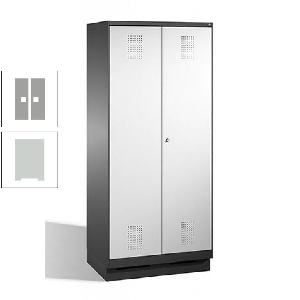 Doppel-Spind, Doppeltüren, Garderobenschrank mit Sockel, 2 Abteile a 400 mm, Korpus anthrazitgrau, Tür anthrazitgrau, 1.800 x 800 x 500 mm (HxBxT)
