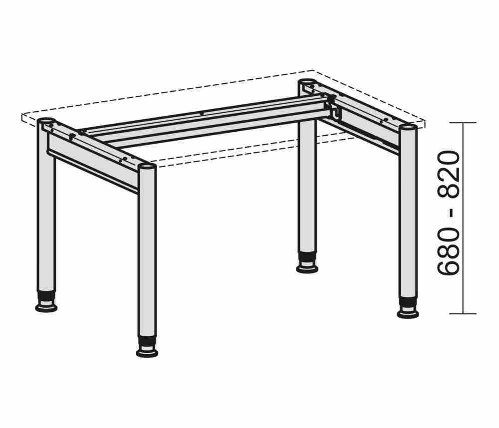 Eckschreibtisch, Ecke links, Füße einseitig verkürzt, 4-Fuß Pro, höhenverstellbar, 680-800 x 1.600 x 1.000 mm (HxBxT), Dekor Ahorn