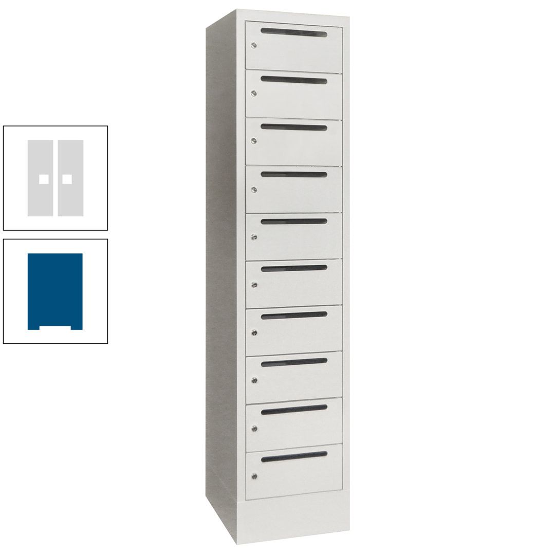 Postverteilerschrank, Schließfachschrank, 1 Abteil a 400 mm, 10 Fächer, 1.850 x 400 x 500 mm (HxBxT), Korpus anthrazitgrau, Front anthrazitgrau