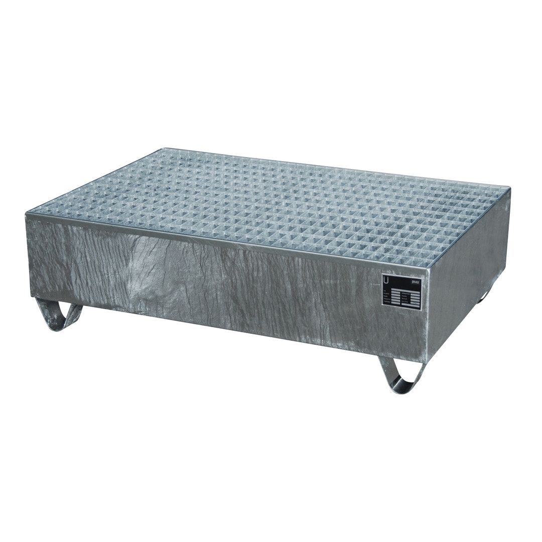 Auffangwanne - 1.200 x 800 mm (BxT) - 215 l - Füße - Gitterrost - feuerrot