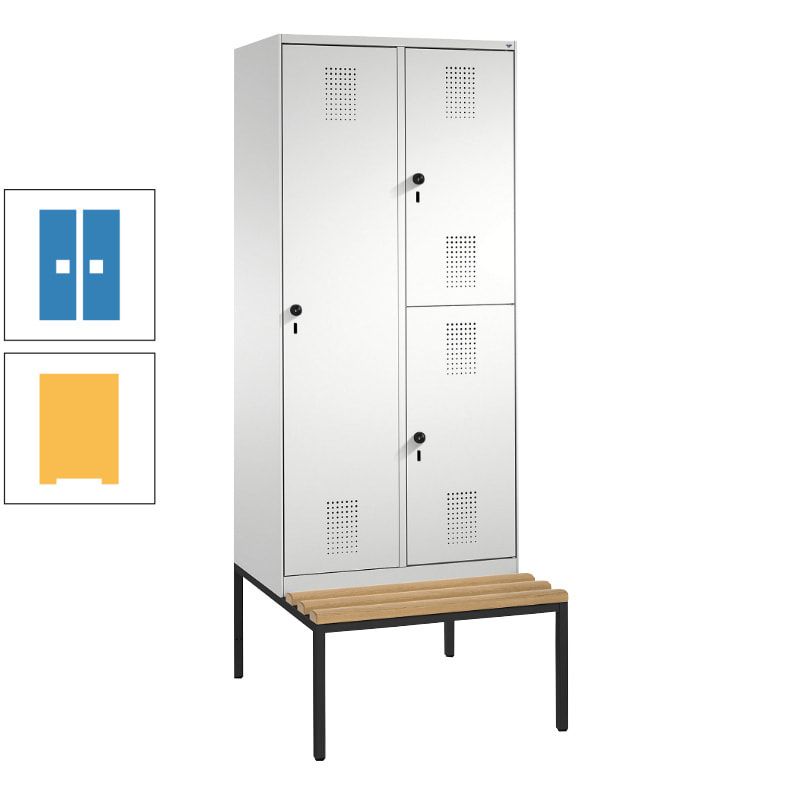 Garderobenschrank, Spind ein- und doppelstöckig Sitzbank, 2 Abteile, 3 Fächer, 2.090 x 800 x 500 mm (HxBxT), Front anthrazitgrau, Korpus anthrazitgrau