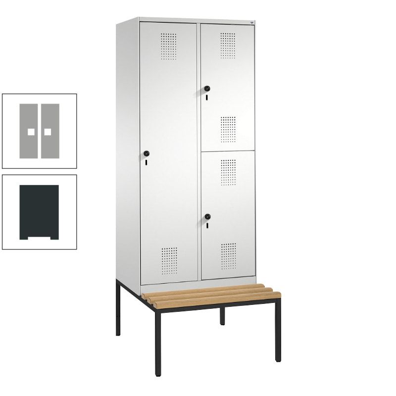 Garderobenschrank, Spind ein- und doppelstöckig Sitzbank, 2 Abteile, 3 Fächer, 2.090 x 800 x 500 mm (HxBxT), Front anthrazitgrau, Korpus anthrazitgrau