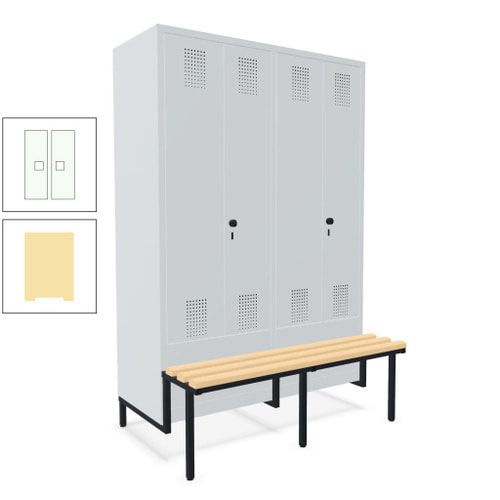 Doppel-Spind, Garderobenschrank, Buche Sitzbank integriert, 4 Abteile 300 mm, Korpus anthrazitgrau, Tür anthrazitgrau, 1.850 x 1.200 x 815 mm (HxBxT)