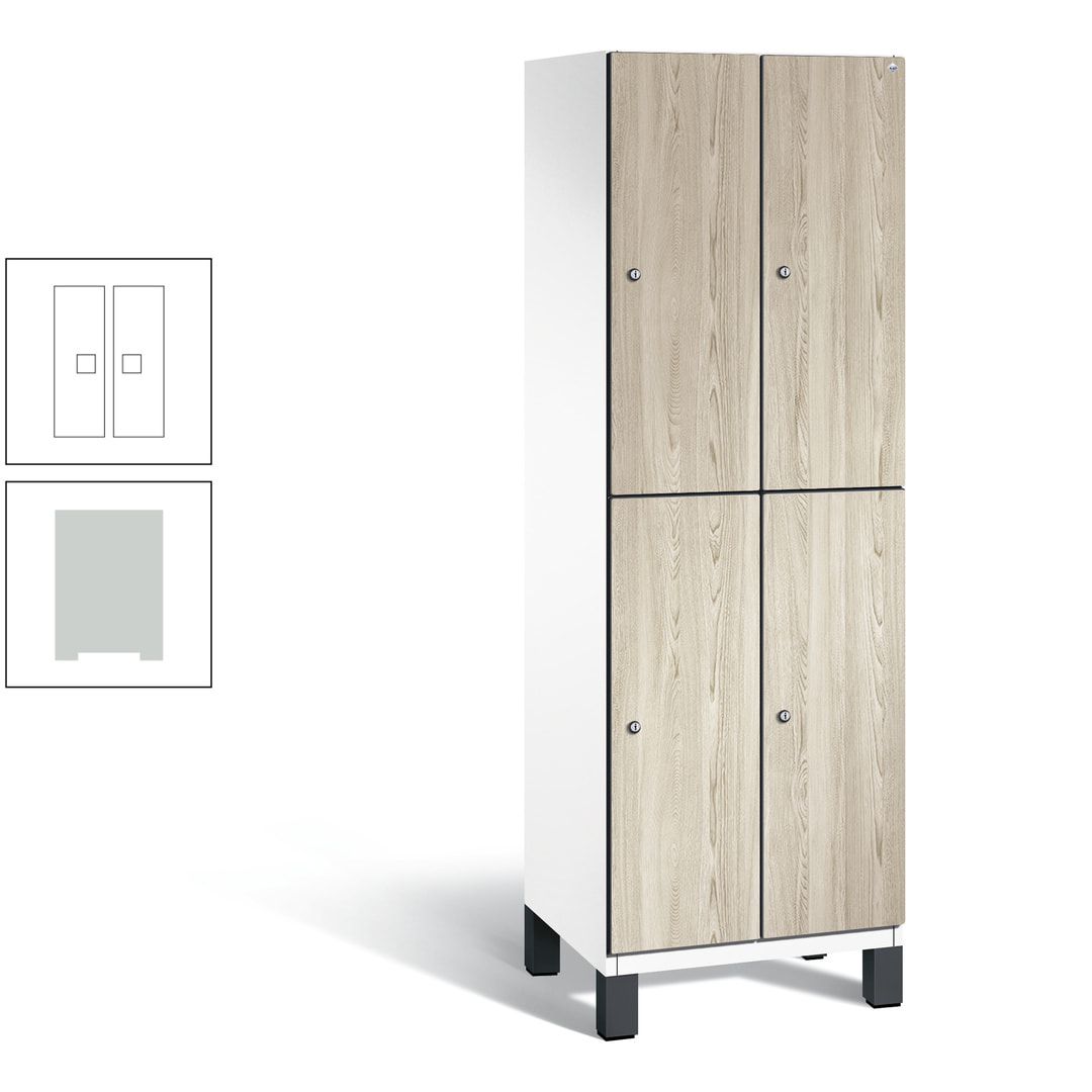 Fächerschrank, Garderobenschrank, mit Füßen, 2 Abteile, 1.980 x 600 x 525 mm (HxBxT), Korpus anthrazitgrau, Tür Donau-Ahorn