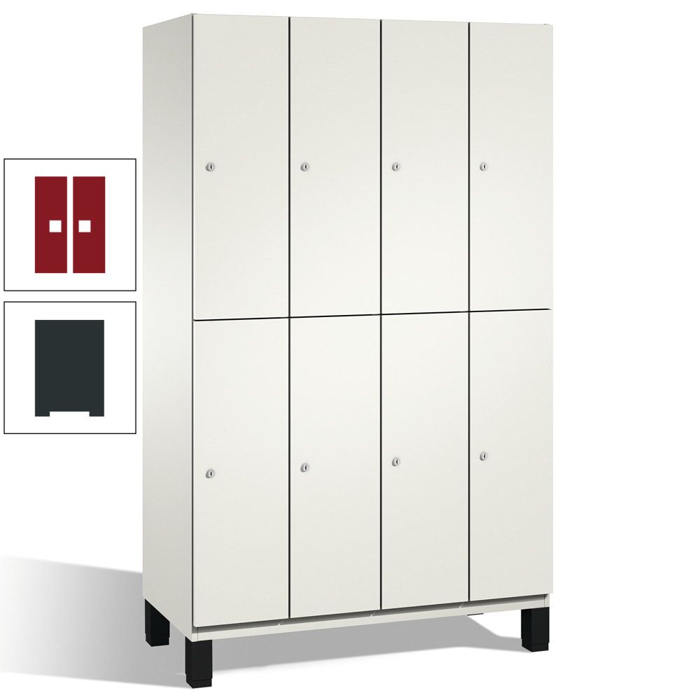 Fächerschrank, Stahlschrank, doppelstöckig, 8 Fächer, mit Füßen, Korpus enzianblau, Tür Fernblau, 1.980 x 1.200 x 525 mm (HxBxT)