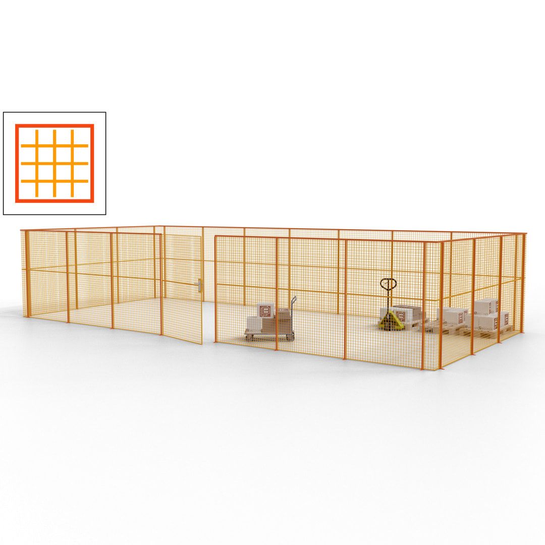 Hallentrennwand - Flügeltür, Gitter - 19 Gitterwände - 2.200 x 10.900 x 4.900 mm (HxBxT) - Perlweiß/reinorange