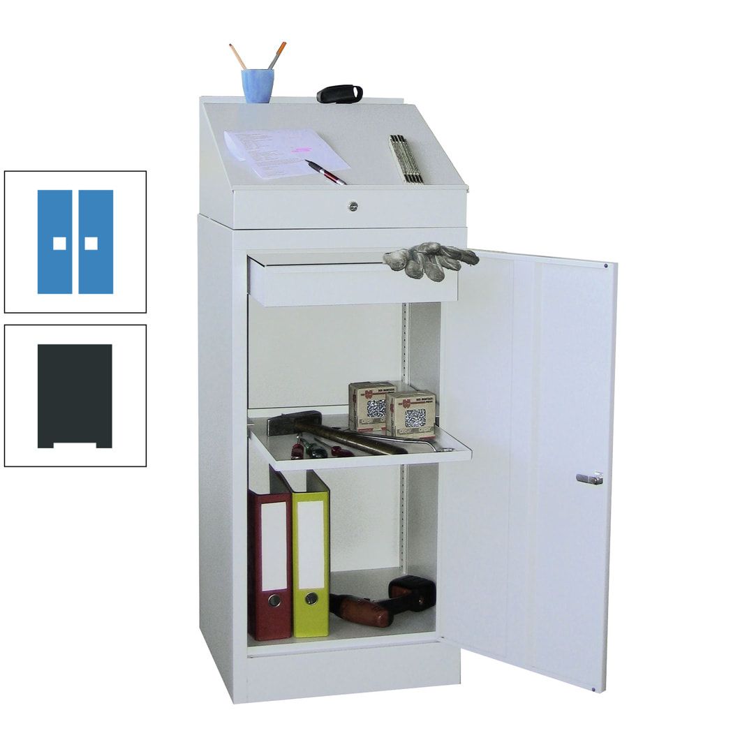 Stehpult mit Schrank - Vollblechtür - Zylinderschloss - 1 Einlegeboden, 1 Schublade - 1.270x500x500 mm (HxBxT) - anthrazitgrau