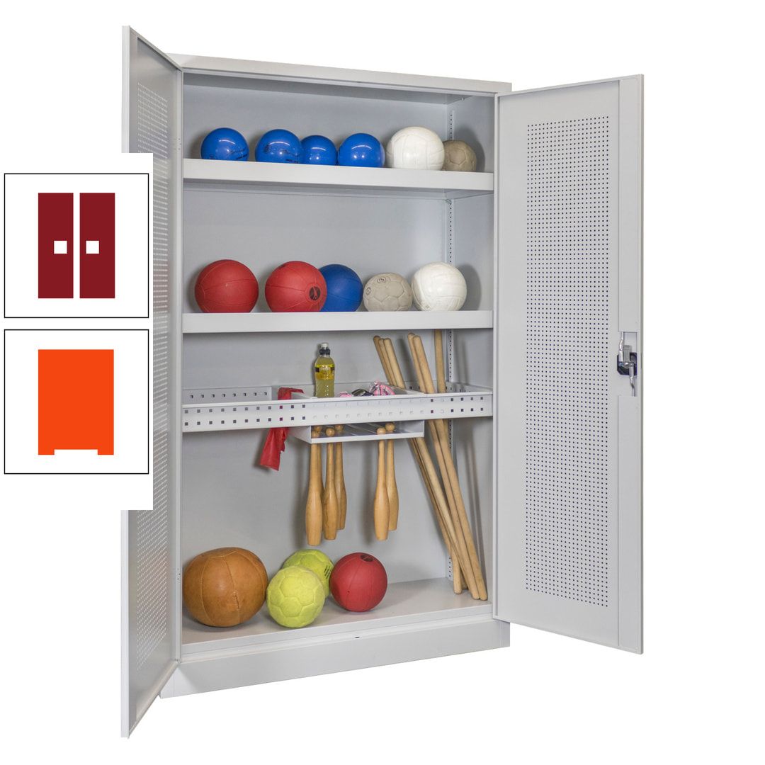 Sportschrank - Lochfeldtüren - Variante 2 - 1.950x1.200x500 mm (HxBxT) - anthrazitgrau