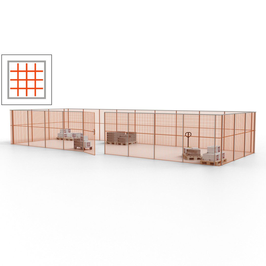 Maschinen Schutzgitter - Hallentrennwand - Sicherheitszaun - Tür - 36 m - 2.200 x 13.900 x 4.900 mm (HxBxT) - enzianblau
