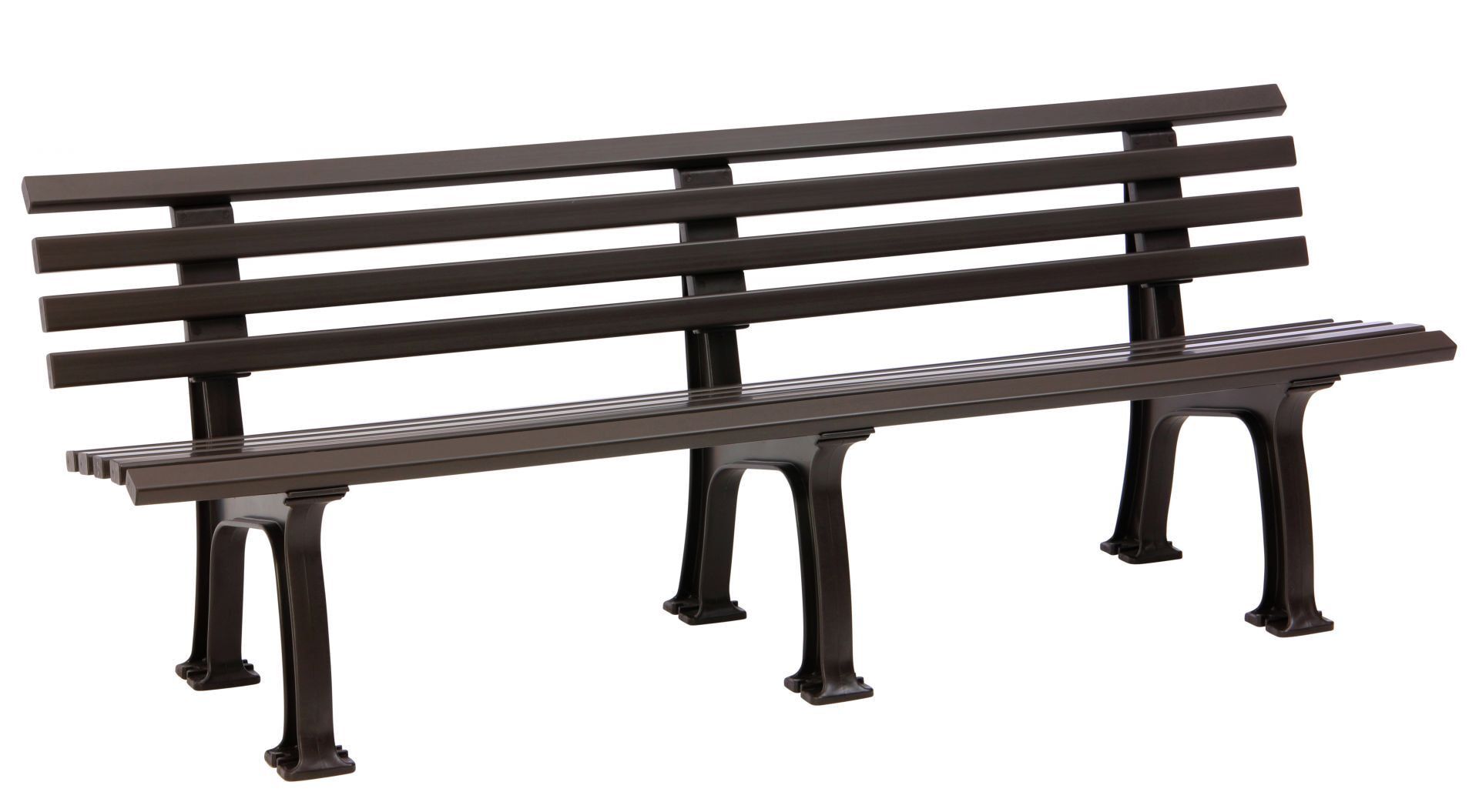 Parkbank, Gartenbank, 4-Sitzer, Kunststoff Sitzleisten, mit Rückenlehne, 740 x 2.000 x 540 mm (HxBxT), Farbe braun