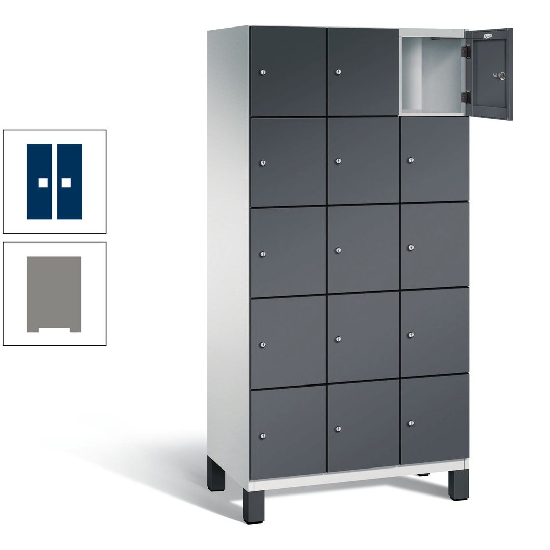 Fächerschrank, Stahlschrank, 15 Fächer, Türöffnungsbegrenzer, Füße, 1.980 x 900 x 525 mm (HxBxT), Korpus anthrazitgrau, Front anthrazitgrau