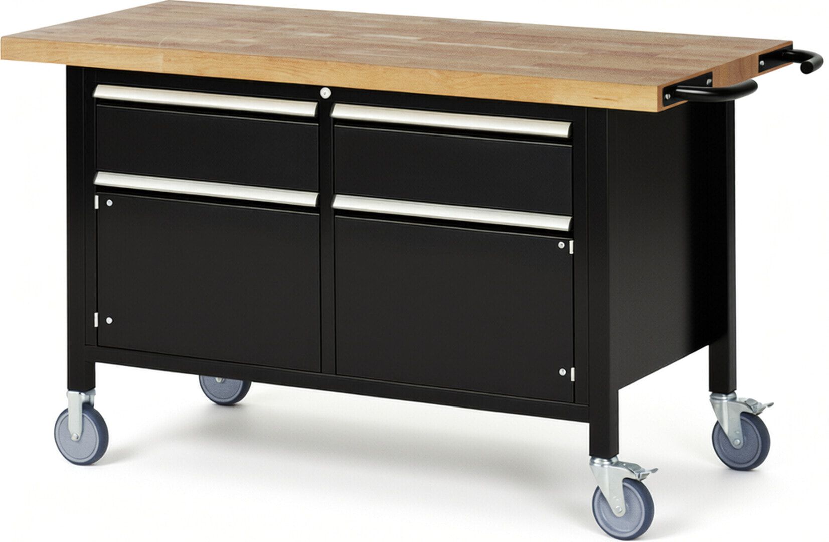 Mobile Werkbank, 2 Schränke - 2 Schubladen - Teilauszug - 180:2 - Höhe 880-1.080 mm - 1.500 x 700 mm - 450 kg - Buche - Anthrazitgrau