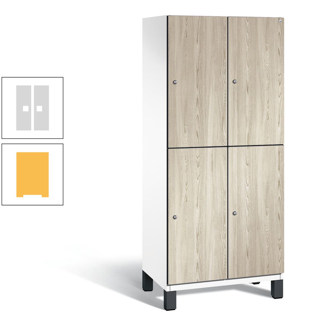 Fächerschrank, Garderobenschrank, mit Füßen, 2 Abteile, 1.980 x 800 x 525 mm (HxBxT), Korpus anthrazitgrau, Tür Donau-Ahorn